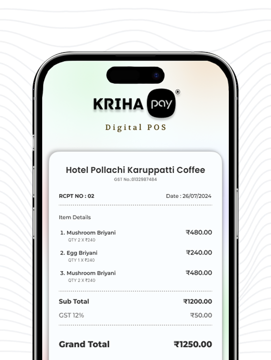Kriha Pay digital POS receipt on a phone